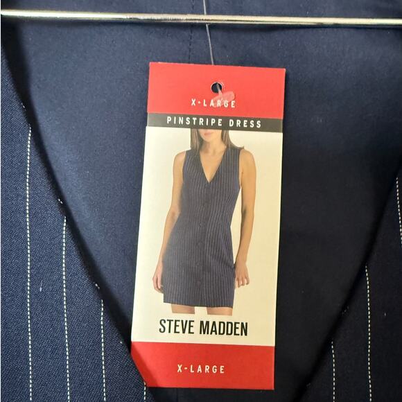 Steve Madden NWT Navy Pinstripe Button Front Sleeveless Blazer Dress XL - Picture 6 of 14